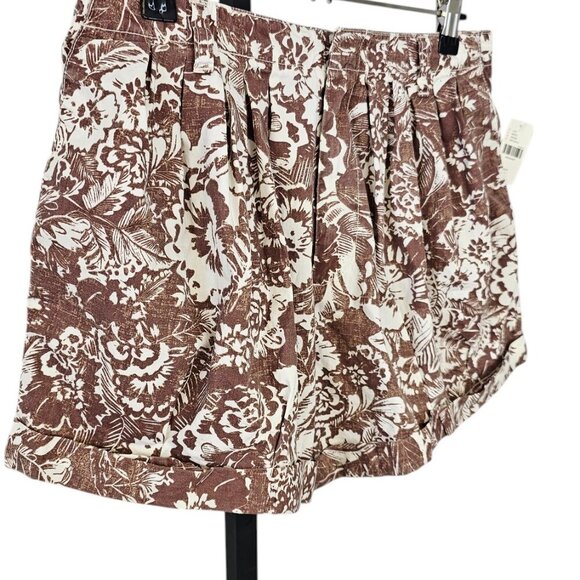 Anthropologie Printed Pleated Shorts, Floral, Cotton, Brown, High-Rise, Sz Small - Picture 8 of 9